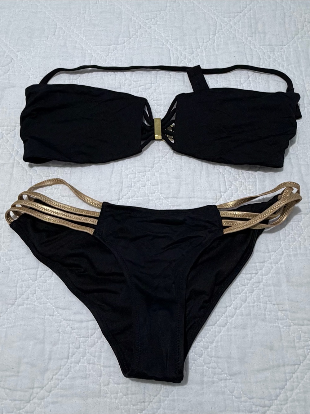 VS Black Bikini with Gold Strap Accents